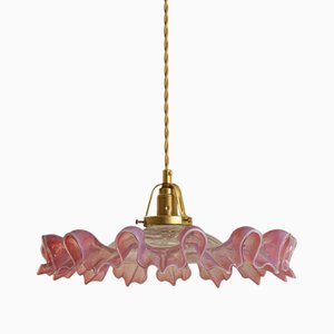 Lampada a sospensione Art Deco in vetro di Murano rosa, anni '70