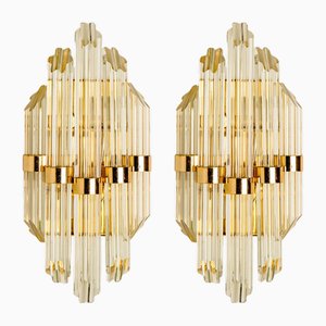 Wandleuchten aus klarem & goldenem Glas im Stil von Venini, Italien, 1970er, 2er Set