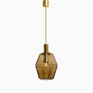 Lampe à Suspension Géométrique en Laiton et Verre attribuée à Limburg, 1970s