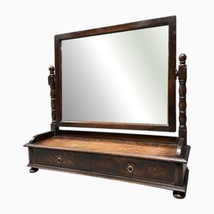 Antique Oak Vanity Mirror with Two Drawers