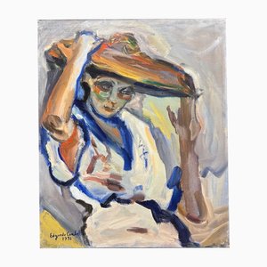 Edgardo Corbelli, Giuliana with Hat, Oil on Canvas, 1976