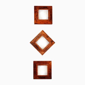 Art Deco Ceiling or Wall Lights in Elm Burr Veneer, 1935, Set of 3