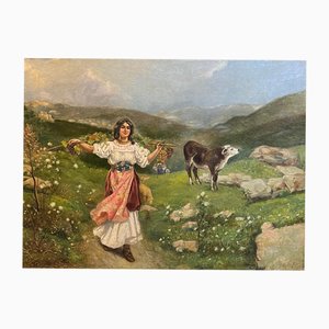 R. Luzio, Figurative Szene, Öl auf Leinwand, Gerahmt