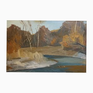 Herbert Theurillat, Autumn River, Oil on Canvas, Framed
