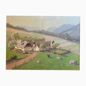 Hans Stalzer, Rural Landscape, Oil on Canvas, Framed