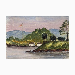 Cmdr Alfred Causton RN, Garden Island Sydney Harbour, Australie, 1873, Aquarelle