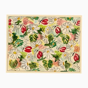 Jean Mary Ogilvie, Vintage Blumen- & Insektenmuster, 1930er, Gouache