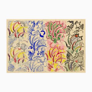 Jean Mary Ogilvie, diseño de estampado abstracto Art Déco, años 30, Gouache