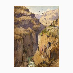 Conrad HR Carelli, Valley El Leja, Palestine, Début des années 1900, Aquarelle