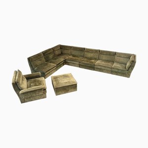 Large Suede Leather Modular Sofas, 1970s, Set of 9