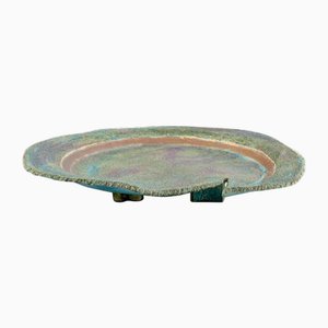 Large French Ceramic Dish on Feet by Édouard Massier, 1930s