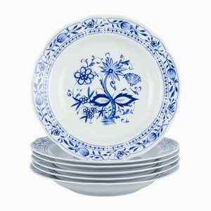 Deep Plates in Porcelain with Blue Onion Decor from Kahla, Germany, 1970s, Set of 6