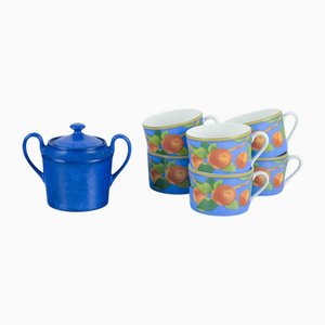 Coffee Cups and Sugar Bowl in Porcelain by Laure Japy for Limoges, Paris, 1990s, Set of 7