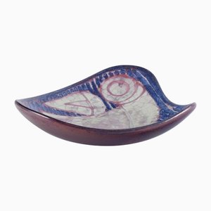 Plat en Céramique Vernie à la Main avec Motif Oiseau par Michael Andersen, Bornholm, 1960s