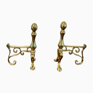 Antique Victorian Brass Fire Dogs, 1860s, Set of 2