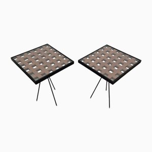 Coffee Tables in Iron, Brass, Wood and Glass, 1970s, Set of 2