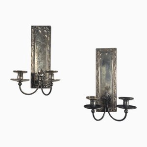 Bougeoirs Muraux Art Déco en Plaqué Argent, 1940s, Set de 2