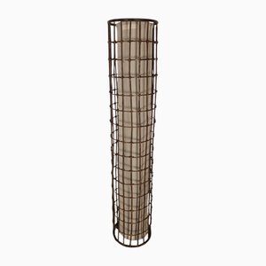 Rattan and Fabric Floor Lamp, 1950s