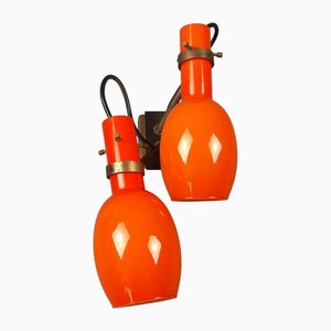 Space Age Orange and White Murano Glass Wall Lamp by Vistosi, 1960s