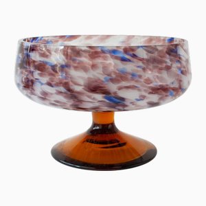 Bol Vintage en Verre Multicolore avec Pied Moutarde, Portugal, 1960s