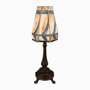 Lampe de Bureau Vintage en Verre Plombé avec Socle en Métal Bruni, 1950s
