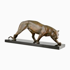 Irenee Rochard, Escultura Art Déco de una pantera, 1930, Bronce sobre base de mármol