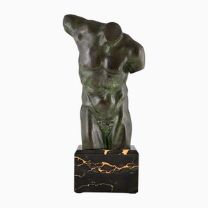 Französischer Künstler, Art Deco Männlicher Torso, 1930, Bronze mit Marmorsockel