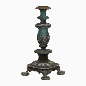 Large Victorian Verdigris Copper and Pewter Candlestick