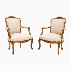 Antique French Gilt Wood Salon Armchairs, 1890s, Set of 2