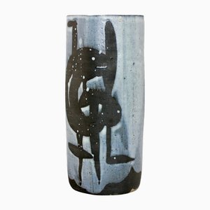 Mid-Century Modern Blue Stoneware Vase