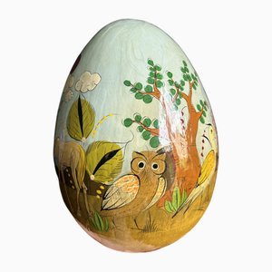 Oeuf d'Autruche en Papier Mâché Peint, 1960s