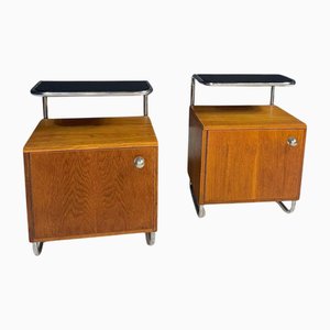 Bauhaus Style Chrome and Oak Nightstands from Kovona, Former Czechoslovakia, 1950s, Set of 2