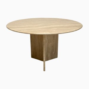 Large Italian Round Travertine Dining Table, 1970s