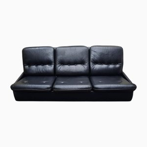 Vintage Black Leather Sofa, 1970s