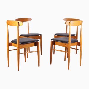 Mid-Century Esszimmerstühle aus Eiche & schwarzem Leder von Uluv, Ehemalige Tschechoslowakei, 1960er, 4 . Set
