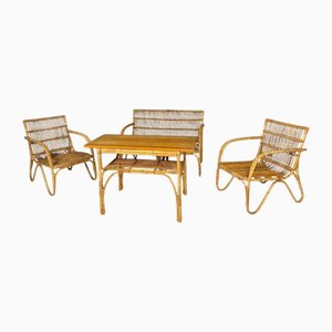 Art Deco Rattan Seating Set, Central Europe, 1930s1940s, Set of 4