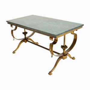 Table Basse avec Plateau en Marbre et Laiton, France, 1930s