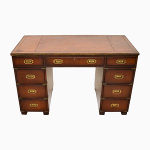 Vintage Military Campaign Style Pedestal Desk, 1930s