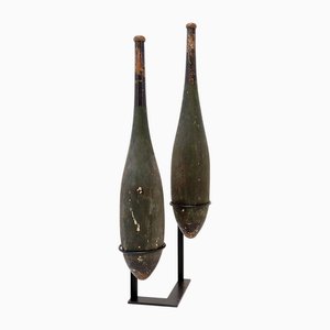 Grands Clubs d'Exercice Vintage en Bois sur Socle, Set de 2