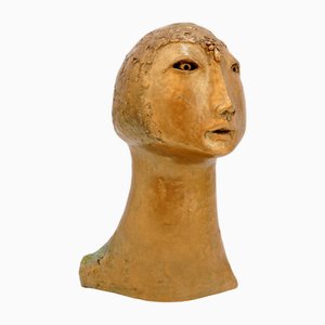 Frauenkopfskulptur, 2000er, Vergoldetes Terrakotta