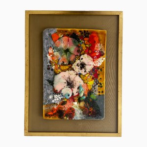 French Multicolored Glazed Ceramic Tile on Wood Panel by Henri Plisson, 20th Century