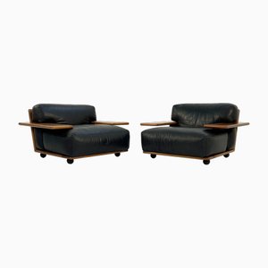 Pianura Armchairs in Black Leather by Mario Bellini for Cassina, 1970s, Set of 2