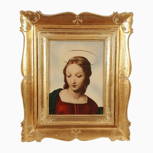 Beleuchteter Madonna Druck auf Glas in Vintage Holzrahmen, 1950er