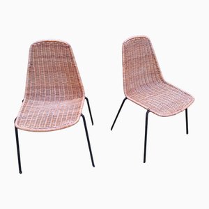 Rattan and Iron Stackable Dining Chairs by Gian Franco Legler, 1960s, Set of 2
