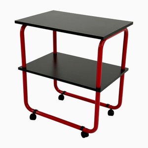 Tubular Console Table on Wheels in Metal and Wood, 1980s