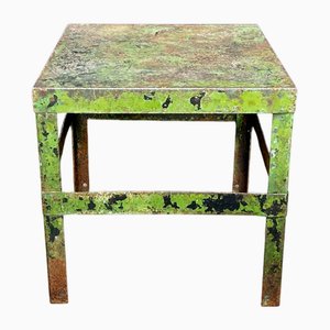 Metal Side Table with Green Patina
