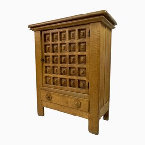 Brutalist Dutch Carved Oak Cabinet, 1960s