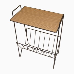 String Newspaper Rack in Teak Formica and Black Metal, 1960s