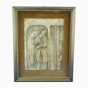 Emaillierte Terrakotta-Flachrelief-Plakette mit Darstellung eines Priesters oder Mönchs in Kleidung aus dem 17. Jahrhundert von I. Colocci, 1971