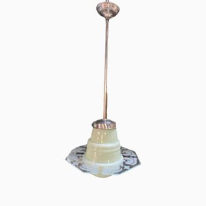Lampada da soffitto Art Déco in vetro opalino verde chiaro, anni '30